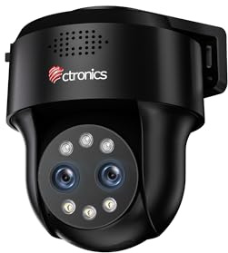 Ctronics Telecamera di Sicurezza 4MP Doppio Obiettivo, Zoom Ibrido 10×, Rilevamento AI Persone/Veicoli, Visione Notturna a Colori e Infrarossi 30m, WiFi Dual Band, PC/App – 790C-4MPD (Nero)