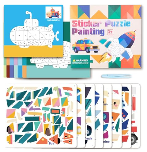 QYDKWK Stickerbuch, Montessori Sticker Puzzle Kinder ab 3 Jahren (Verkehr) | Montessori Spielzeug für Jungen und Mädchen ab 3 4 5 6 Jahren Weihnachten Kindertag Geschenke Umweltfreundliches Papier