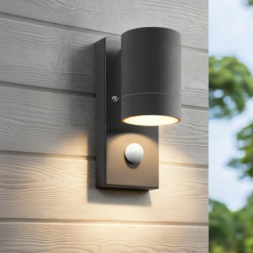 HomeyHoney Aussenlampe mit Bewegungsmelder, Down-Strahler Außenlampe | IP65 Wasserdichte Wandleuchte Aussen, Aluminium Wandlampe Aussen für Haustür, Eingang, Terrasse, 1 Stück, Anthrazit