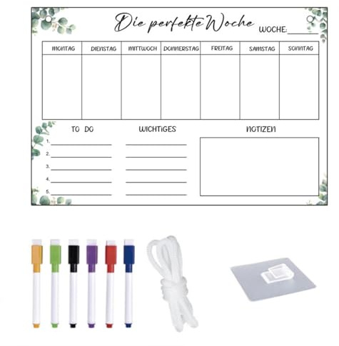 Wochenplaner Abwischbar, Wochenplaner Acryl, Abwischbar Familienplaner, 30 x 20CM Familienplaner mit 6 Whiteboard-Stift Haushaltsplaner zum Aufhängen, Perfekt für Büro, Schule & Haushalt