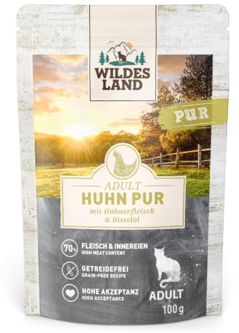 Wildes Land | Nassfutter für Katzen | Hühnerpüree (mit Distelöl) | Tablett 12 x 100 g