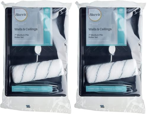 Harris Seriously Good Walls & Ceilings Medium Pile Roller Set | Includes 7 Tray, Frame, 1 x 7 Paint Roller Sleeve (Pack of 2)