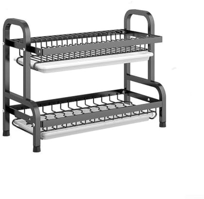 Égouttoir à vaisselle multifonction en métal à 2 étages avec couverts et supports de planche à découper pour l'organisation de la cuisine