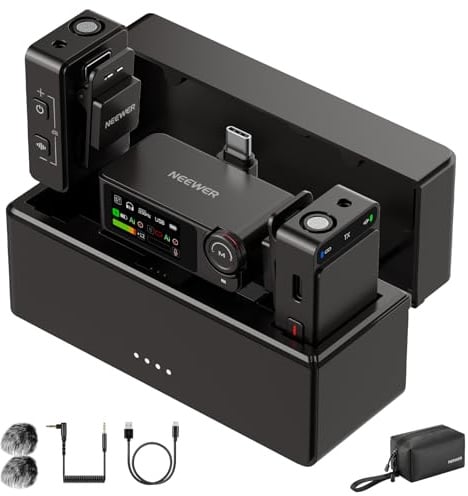NEEWER CM36 Pro Microphone Cravate sans Fil, Micro USB C 48kHz 24/32bit Flottant 85dB SNR AI Réduction Bruit Sourdure Coupe Bas 8GB Stock Batterie 54h 2,4G Portée 100m 3,5mm Monitoring Mono Stéréo Ms