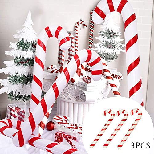 MALAYAS 3 PCS Inflatable Candy Canes Novelty Giant Candy Cane Stick, 90cm Large Candy Stick Inflatable Candy Balloon Christmas Fancy Decor