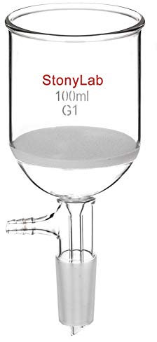 StonyLab Vidrio de Borosilicato Embudo de Filtración Buchner con Frita Gruesa, Diámetro de Disco de 56mm, Profundidad de 60 mm, con Junta Interna Cónica Estándar 24/40 y Tubo de Vacío Serrado - 100ml