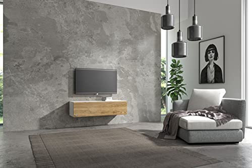 Wuun® TV Lowboard TV Board hängend I 100cm-280cm I Hängeschrank Wohnwand/Somero Weiß-Matt/Eiche I 100cm