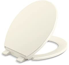 Kohler 20111-0 Brevia Round Front Toilet Grip-Tight Bumpers, Quiet-Close Seat, Quick-Attach Hardware, Biscuit