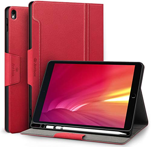 Antbox Case for iPad Pro 10.5 2017 / iPad Air 3 2019 with Built-in Pencil Holder Auto Sleep/Wake Function PU Leather Smart Cover 10.5 Inch (Red)