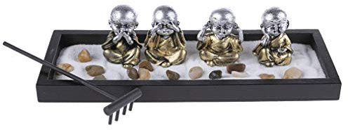 lachineuse - Jardin Zen Japonais 4 Bonzes - Décoration Zen - Jardin Miniature avec Sable - pour Intérieur Maison Bureau - Idée Cadeau Japon - Déco Asie
