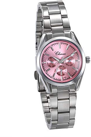 JewelryWe Damen Uhren Elegant Analog Quarz Business Casual Armbanduhr mit Silber Ton Edelstahl Armband, Pink
