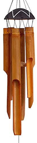 Windspiel mit großen Bambus-Glockenröhren und der Oberseite aus halber Kokosnuss-Holz, umweltfreundliche Materialien, 100% handgefertigt
