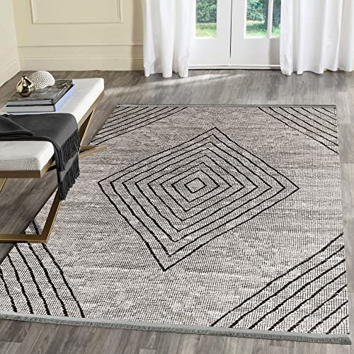Mynes Home Waschbarer Teppich - Pflegeleichte waschbare Teppiche mit Rutschfester Baumwollerücken - Geometrisches Design, waschmaschinengeeignet, schmutzabweisend - Raute Beige, 80x150 cm