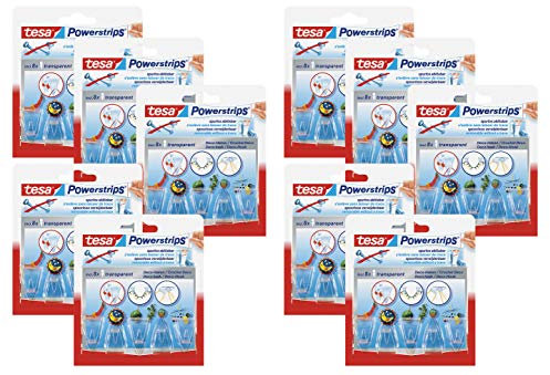 tesa Powerstrips Deco-Haken, transparent, für max. 200g, Packung mit 5 Haken (10 Packungen)