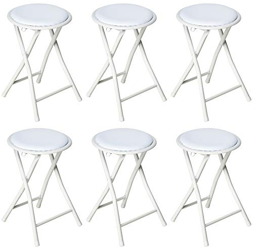 Nyxi Set of 6 Round Compact Folding Stool Chair for Home Office (6 X Stool, White)