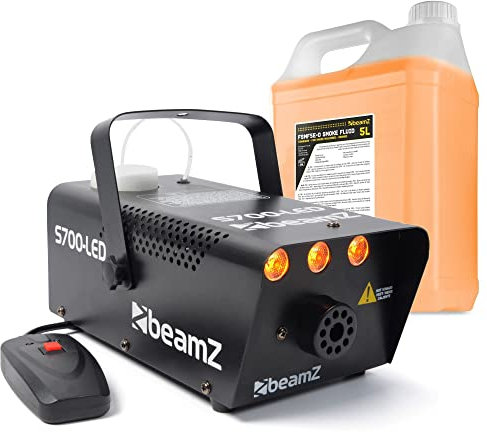 BeamZ S700-LED Party Nebelmaschine mit Lichteffekt, LED Flammeneffekt 700 Watt, Fogger, inkl. 5 Liter Nebelfluid, Kabelfernbedienung, Disco Partynebel für DJs, Hauspartys, Hochzeiten, Veranstaltungen