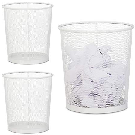 Relaxdays Corbeille Papier, Lot de 3, pour Bureau & Chambre ado, Ouverte,Ronde, Fil de Fer, Poubelle, en métal, HxD 28x26cm,Blanc