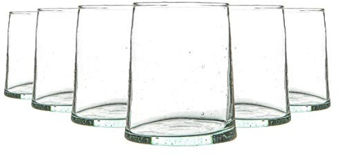 Nicola Spring 6pc Merzouga Recycled Glass Tumblers - 260ml - Clear Glass - Sustainable Hand-Blown Moroccan Whiskey Cups Drinkware for Juices, Cocktails, Water, Home, Bar, Eco-Friendly Gift