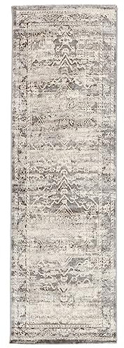RugVista, Miran, Teppich, Mittelflor, 80 x 250 cm, Läufer, Modern, Oeko-Tex Standard 100, Polypropylene, Flur, Schlafzimmer, Küche, Wohnzimmer, Grau, Weiss