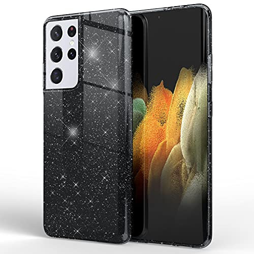 NALIA Purpurina Carcasa Compatible con Samsung Galaxy S21 Ultra Funda, Glitter Brillante Cubierta Protectora Telefono Movil Cover Case, Smartphone Bling Estuche Resistente Diamante, Color:Negro