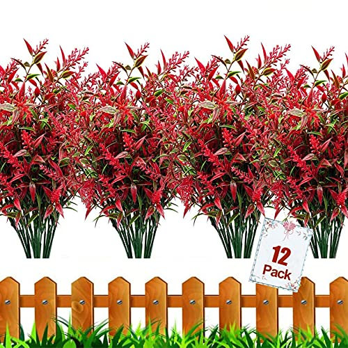 HBell 12 Bundles Outdoor Artificial Flowers UV Resistant Fake Boxwood Plants,Faux Plastic Greenery for Indoor Outside Garden Porch Window Box Home Wedding Farmhouse Decor