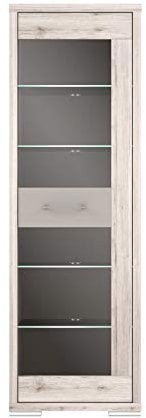 FORTE Vitrine mit 1 Glastür, Holzwerkstoff, Sandeiche kombiniert mit Cacao Supermat und Basalt, 62,8 x 196,1 x 42 cm