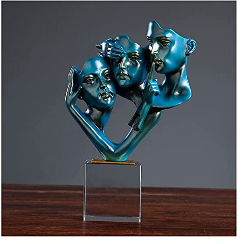 Moderne Deko Fensterbank Figur Skulptur, Gesicht Figuren Deko Wohnzimmer Kunst Statuen und Skulpturen, Nichts Sehen Hören Sagen Dekoration Wohnung Modern,Blau