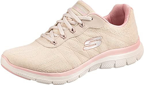 Skechers Damen Flex Appeal 4.0 Fresh Move Sneaker, Natural Mesh / Pink Trim, 36 EU