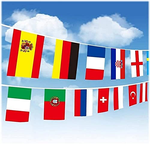 Fahnenkette/Wimpelkette/Girlande EM2020 mit 24 Flaggen/Fahnen aller Fußball Teilnehmer der Europameisterschaft EM 2020/2021, zirka 5m lang ist Flaggenkette Länder Mannschaften
