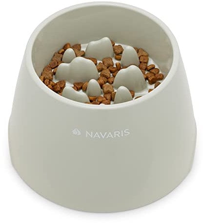 Navaris Gamelle Anti glouton Chien - Bol surélevé en mélamine pour Chien Chat - Gamelle d'alimentation Lente pour croquettes pâté Nourriture sèche et Humide