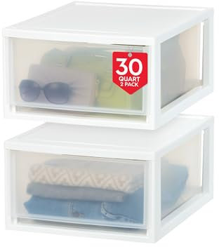 IRIS USA Kunststoff-Schubladen-Organizer, stapelbare Schubladen, stapelbare Einheit mit Schiebeschublade für Kleidung, Schlafzimmer, Küche, unter der Spüle, Speisekammer, Bastelraum, Badezimmer,