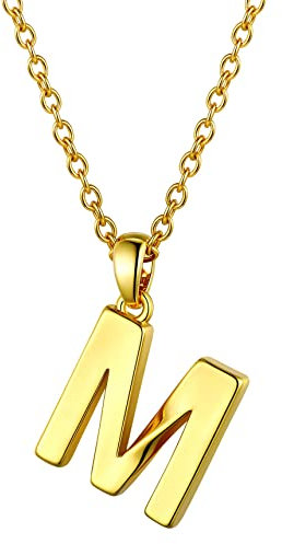 Bestyle Buchstaben Anhänger Gold Halskette Damen Schmuck aus Edelstahl Women Necklace Initialen Kette 45-50cm buchstabe m