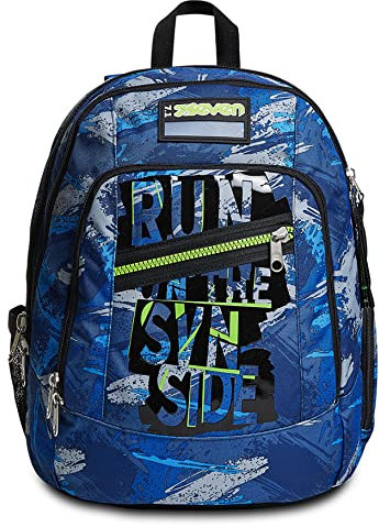 Seven Zaino Scuola Advanced, Blu, Crafter Boy, Zaino Doppio Scomparto con Tasca Porta PC Portatile/Tablet, Tasca Porta Borraccia, Scuola, Bambini e Ragazzi