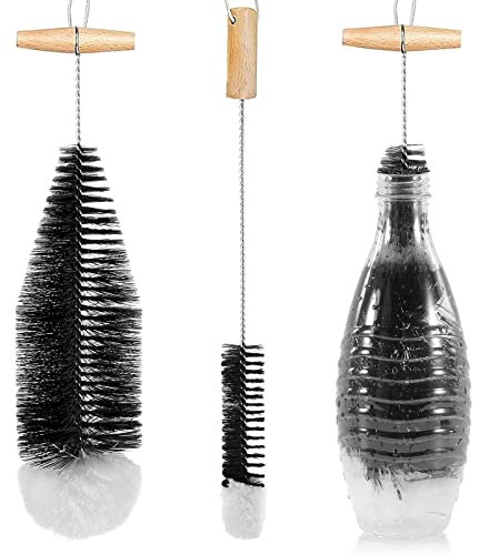 WANGCL Bottle Brush for SodaStream Glass Bottles Scratch-Free Cleaning Bottle Cleaner for Glass Carafe 0.6 Litres Soda Bottles Drinking Bottles(Pack of 2 Black