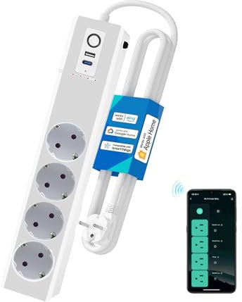 Zauzau ZigBee Smart Protección contra sobretensiones Power Strip 4 Socket Interruptor Individual 2 USB 16 A 3500 W Funciona con Alexa Assistant Hub Necesario Blanco (Versión de actualización WiFi)