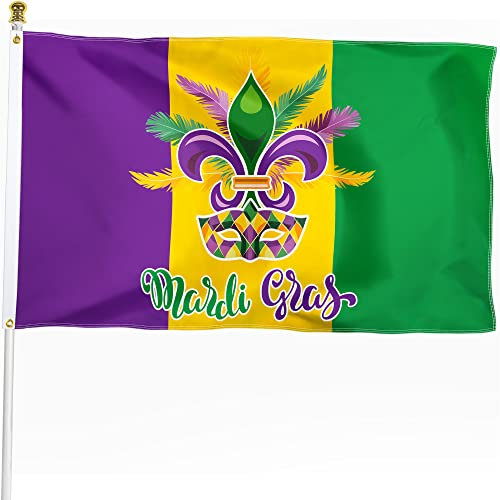 XIFAN Premium Mardi Gras Flagge, 90 x 152 cm, strapazierfähiges Polyester, Fleur de Lis Banner, Fat Tuesday New Orleans, Partyzubehör, Happy Carnival Geschenk, Haus, Wand, Urlaub, Outdoor-Dekoration