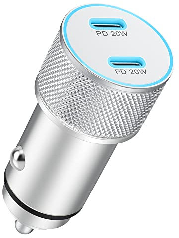 MatauMahi Adaptador Cargador Coche con 2 USB-C (PD), Mechero USB 2 Puertos 40W para Carga Rápida, Enchufe USB 12V/24V para iPhone 16 15 Pro MAX/Pro/Plus, Samsung Galaxy S24/S23, Google Pixel 9/8/7