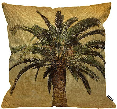 Vintage Palm Tree Cushion Cover,Hawaiian Tropical Nature Green Palms Leaf Retro Throw Pillow Case Home Decorative for Me 45cm X 45cm