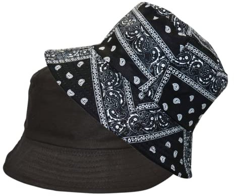 Alsino Anglerhut Fischerhut Sonnenhut Bucket Hat Reversibel Freizeithut Outdoor Wende-Hut Sommermütze Herbst Camping Reisen Wandern - für Damen Herren Kinder, Motiv wählen:Paisley schwarz