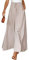 ASKSA Damen Breites Bein Hose Sommer Hohe Waist Plissee Hosen Elegante Einfarbig Leicht Hosenrock Sommerhose mit Tasche Freizeithose (Aprikose,M)