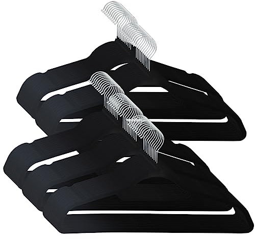 SVITA Kleiderbügel 50er Set Anzugbügel Platzsparend rutschfest Samt Schwarz