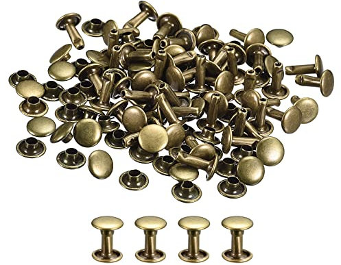 QUARKZMAN Remaches de Cuero 50 Kits, Remaches de Doble Tapa 8mm, Altura 10mm, Remache de Pernos Metálicos para Reparación Artesanía Cuero DIY Monedero Cinturón Bolsa Zapato, Tono Bronce