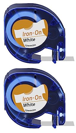 2 Pack Cruxer Label Compatible with DYMO Letra Tag Fabric Labels 18771 Refills Iron-On Clothes Label Maker Tape1/2 Inch Black on White Clothing Labeling for DYMO Letra Tag LT100H LT100T Plus