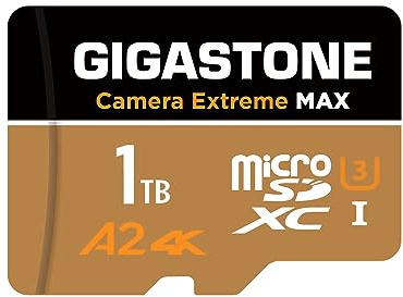 【5-Years Data Recovery】GIGASTONE 1TB Micro SD Card, Camera Extreme MAX, Up to 180/150 MB/s, MicroSDXC Memory Card for DJI, Gopro, Insta360, Dashcam, 4K Video, UHS-I A2 V30 U3 with Adapter