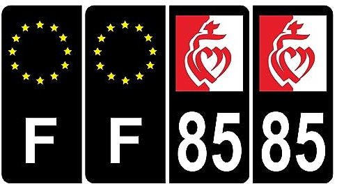 HADEXIA Set di 4 adesivi per targa auto 85 bandiere vendeane nere logo colore & F Europa
