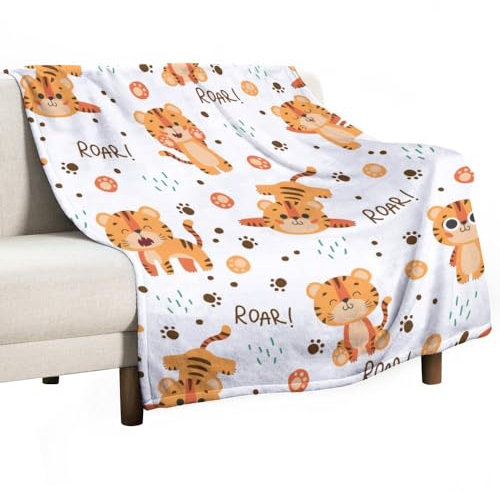 NIBABAEU Decke für Kinder, niedlicher Kleiner Tiger, weiche Fleece-Decken für Männer, Frauen, Jungen, Mädchen, gemütlicher Plüsch, bequem für Couch, Sofa, Bett, Stuhl, 75 x 100 cm