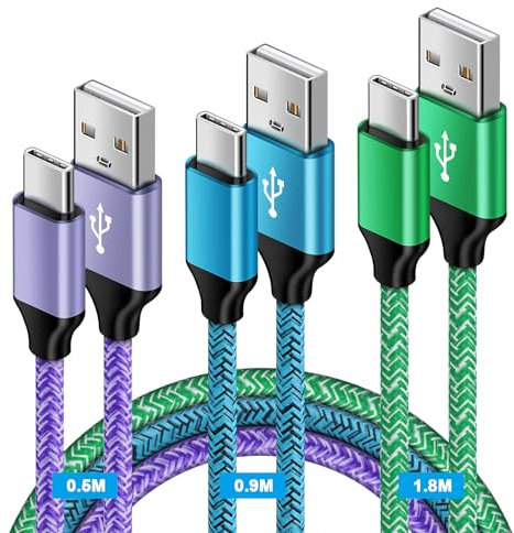 Type C Samsung Charger Cable Fast Charge, [0.5M+0.9M+1.8M] USB C Phone Charger Cable Fast Charging Lead for Samsung Galaxy S24 Ultra S23 S22 S21 S20 A12 A13 A14 5G A23 A53 A54, Huawei P40 P30 P20 Lite