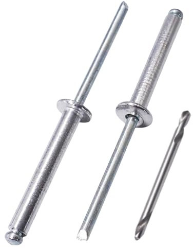 SKIR'CO Lot de 150 rivets aveugles en aluminium 4,0 x 30 mm, mandrin en acier, rivets pop à tête bombée, rivets DIN 7337, foret inclus