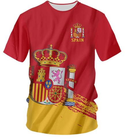 YuanDiann 2024 Européen Football Coupe T Shirts Espagne Ventilateurs Encourager Sport Casual Homme Femme Enfants Drapeau National Impression Manche Courte Séchage Rapide Respirant Tee Shirt 8# XXL