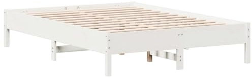 vidaXL Massivholzbett, Holzbett Bett für Schlafzimmer, Bettgestell Bettrahmen mit Lattenrost, Doppelbett Schlafzimmerbett, Weiß 140x200cm Kiefer